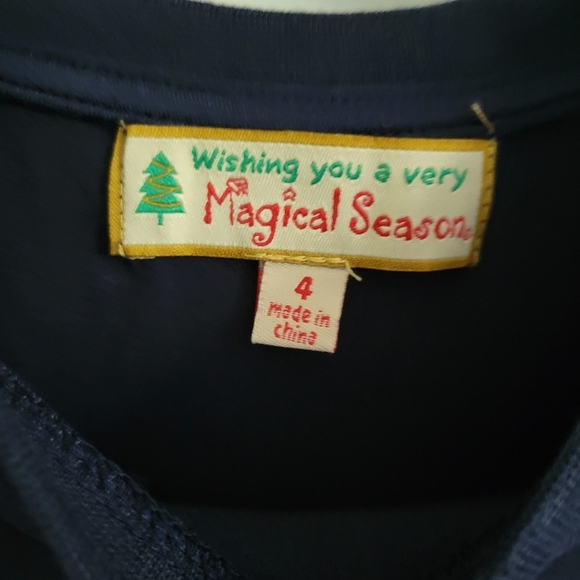 Wishing You A Very Magical Season Navy Reindeer Car Tree Long Sleeve Tee Size 4 - Picture 3 of 5